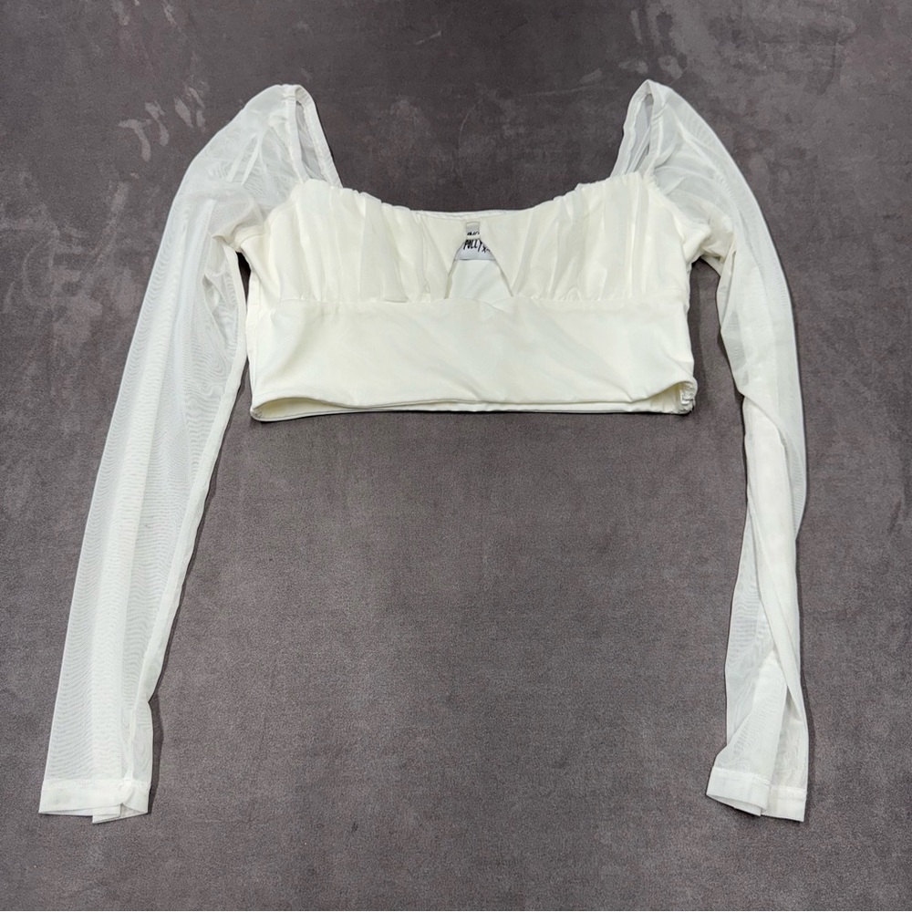 Princess Polly Cream white mesh Long Sleeve Crop Top corset women’s  10